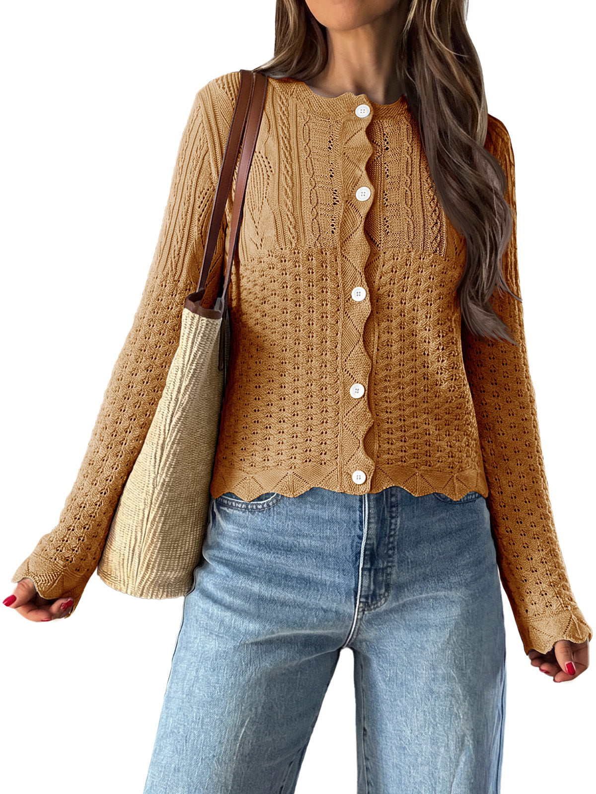 usvara Womens Crochet Cotton Knit Cardigans