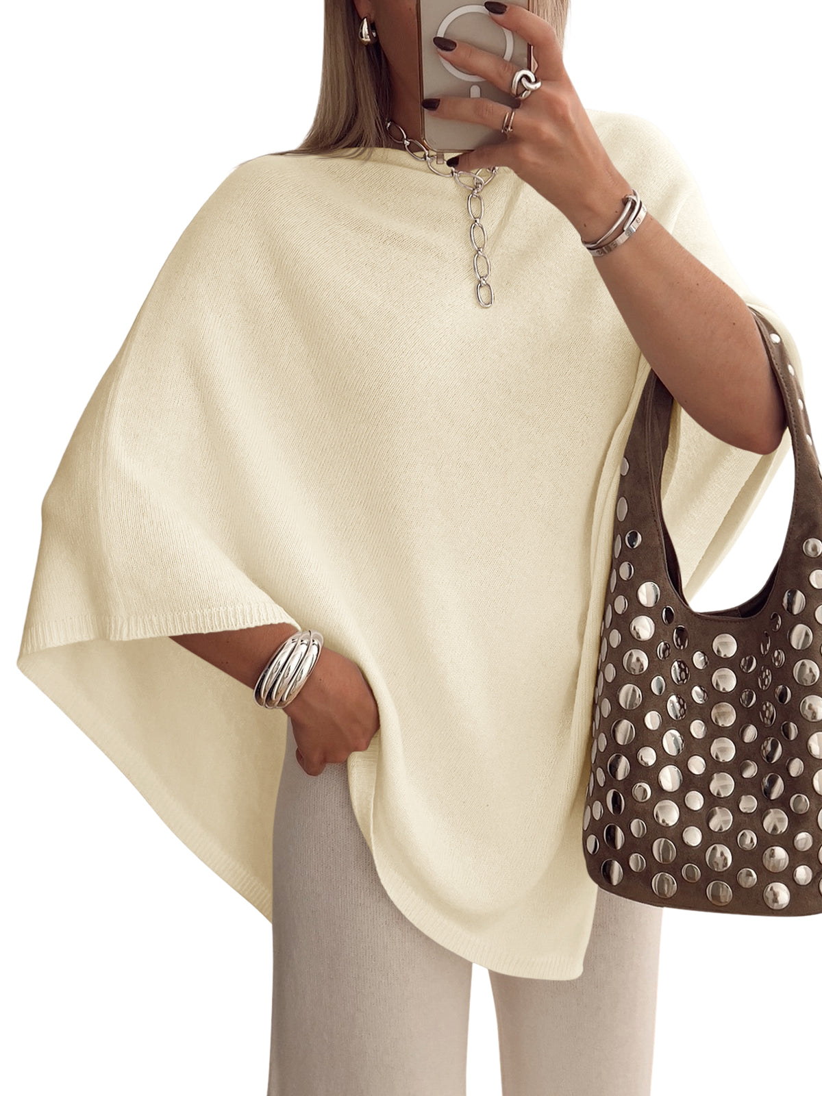 usvara Women Poncho Boat Neck Knit Sweater