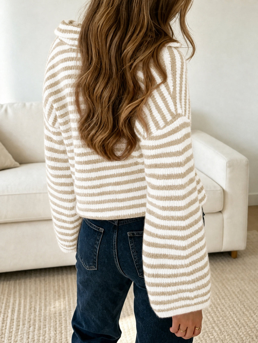 usvara Womens Striped Zip Knit Cardigan