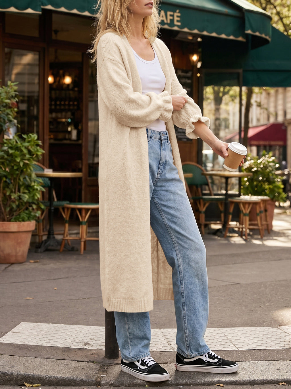 usvara Womens Ruffle Long Knit Cardigan