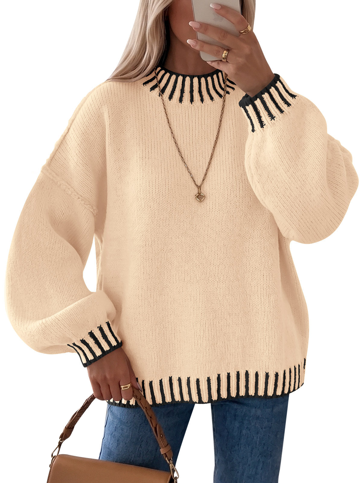 usvara Womens Chunky Mock Neck Sweater