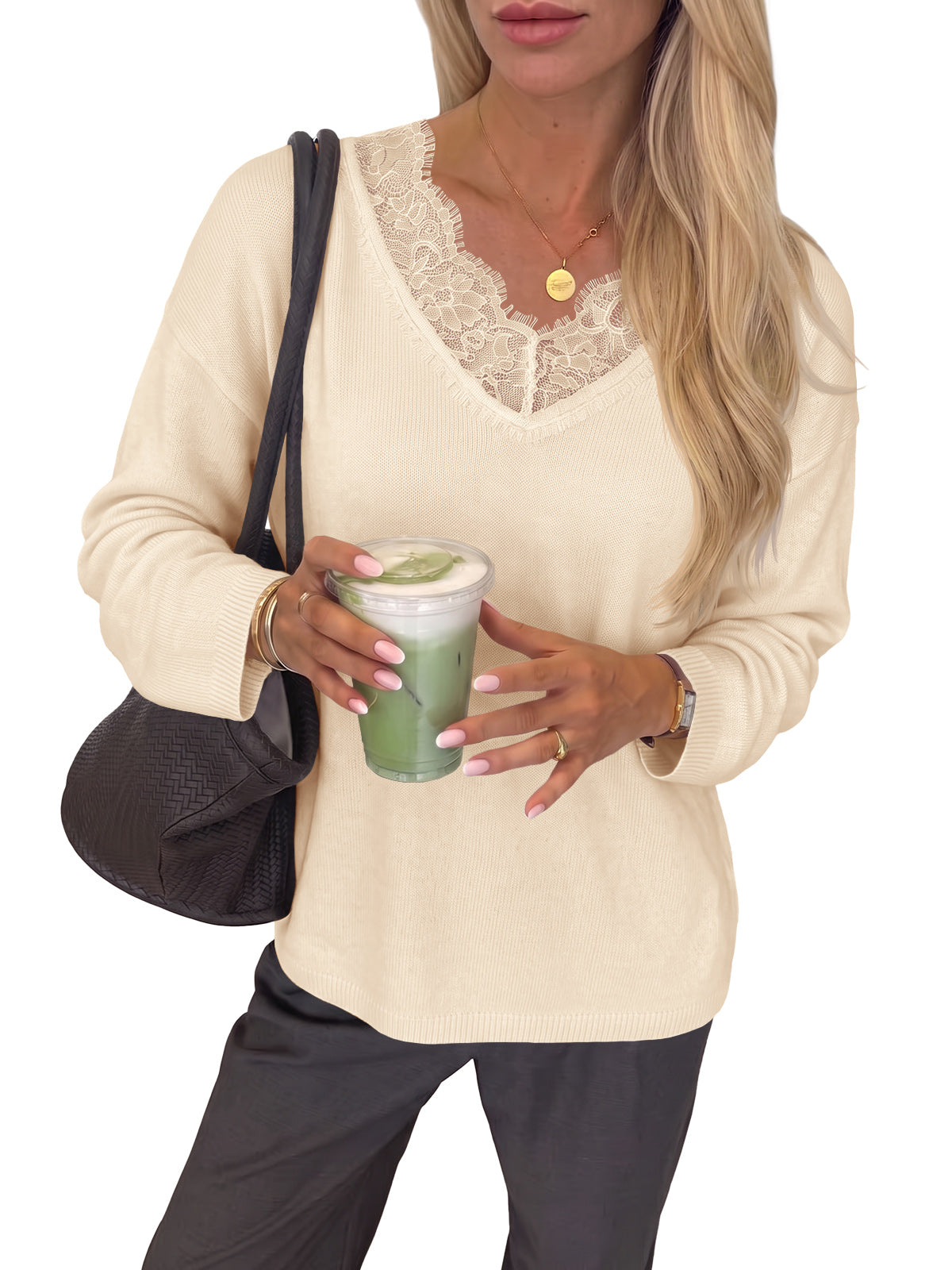 usvara Womens Lace V Neck Sweater Tops