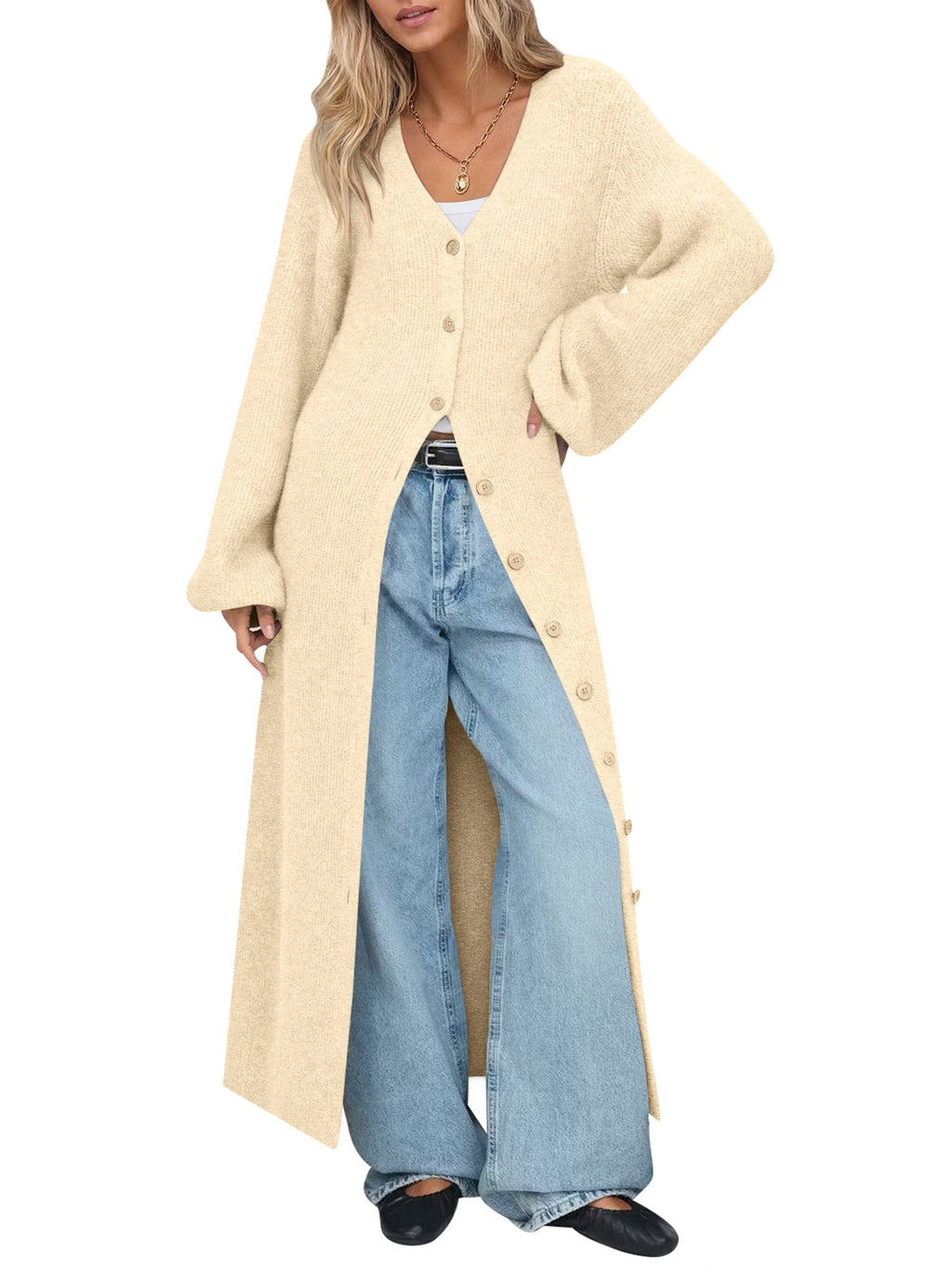 usvara Womens Oversized Long Button Up Cardigan