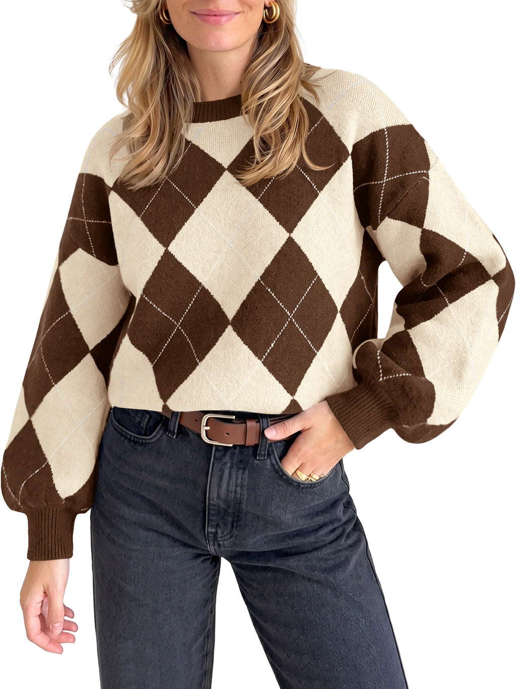 usvara Women Checkered Argyle Sweater