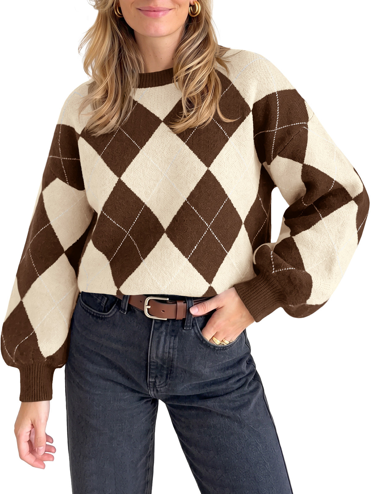 usvara Women Checkered Argyle Sweater
