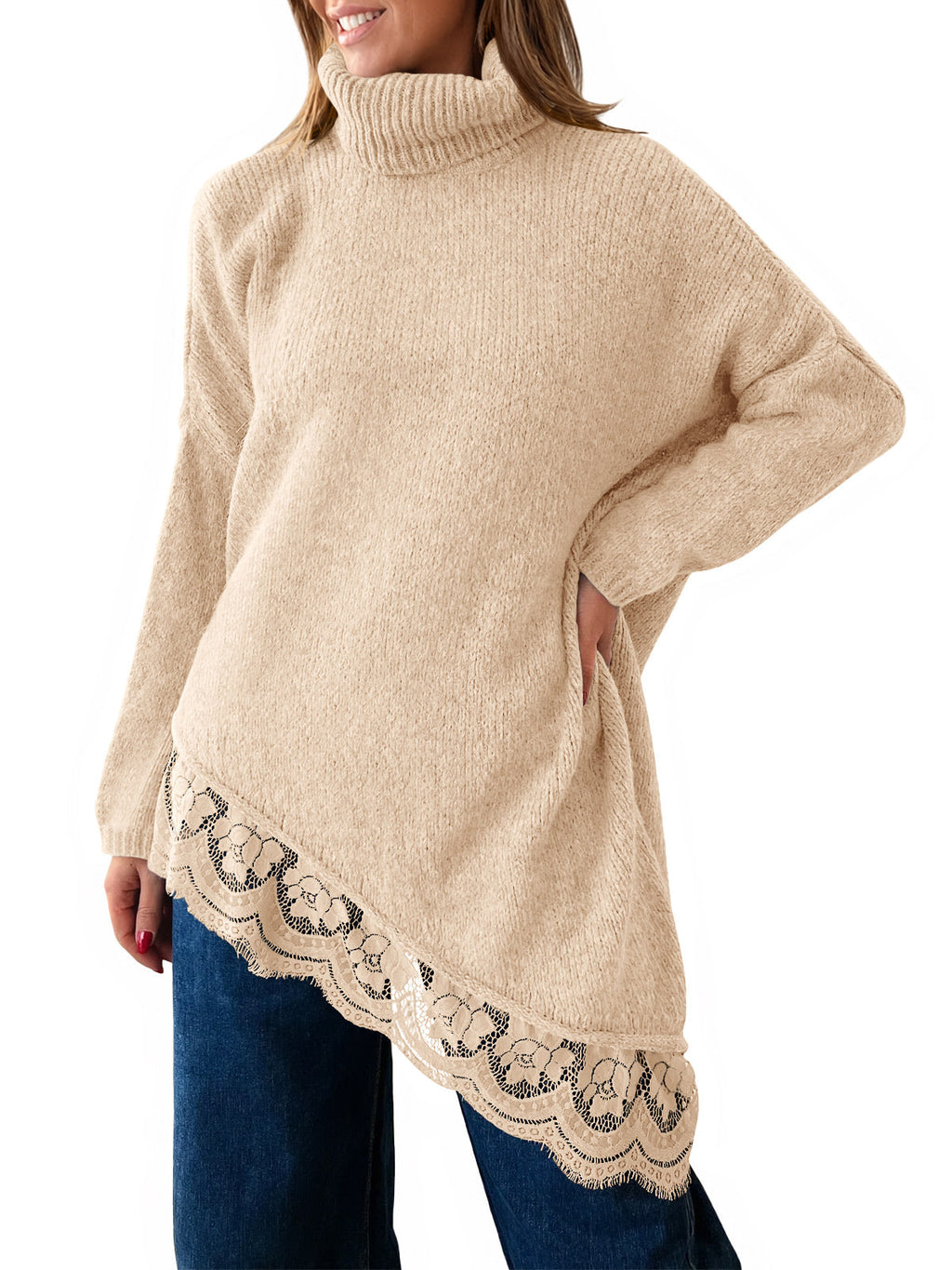 usvara Womens Oversized Batwing Sleeve Turtleneck Sweater