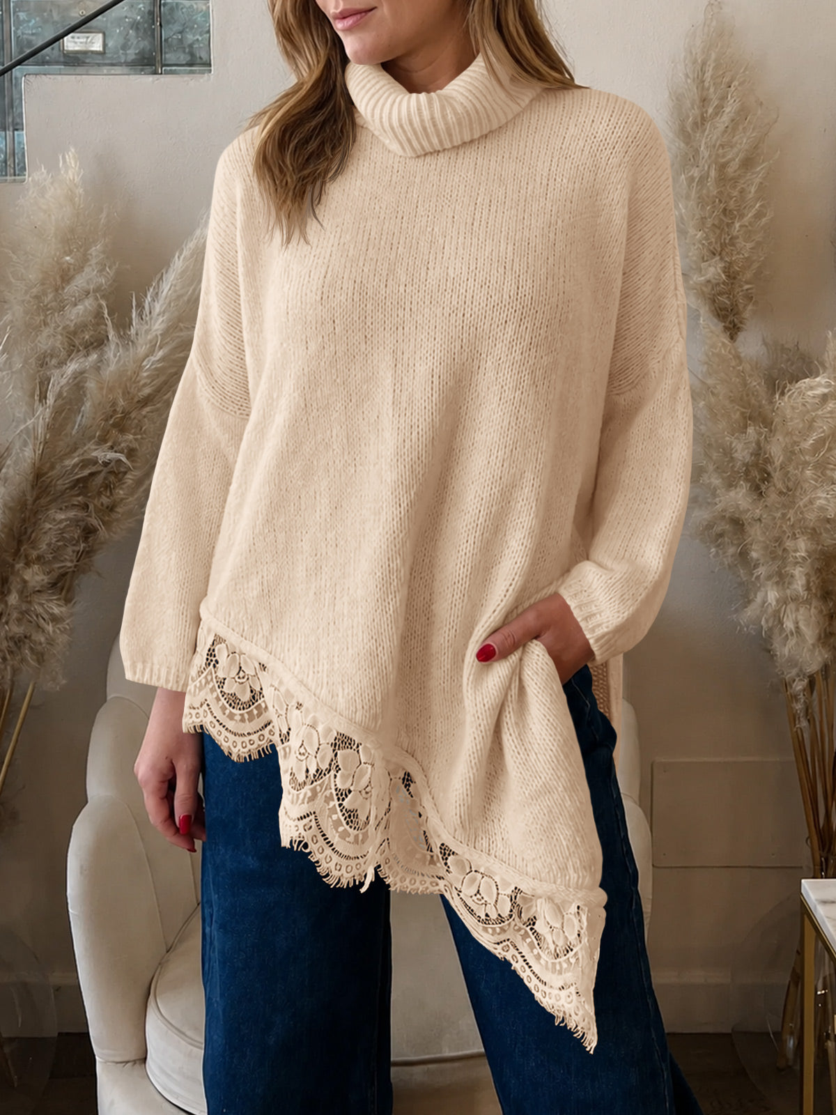 usvara Womens Oversized Batwing Sleeve Turtleneck Sweater
