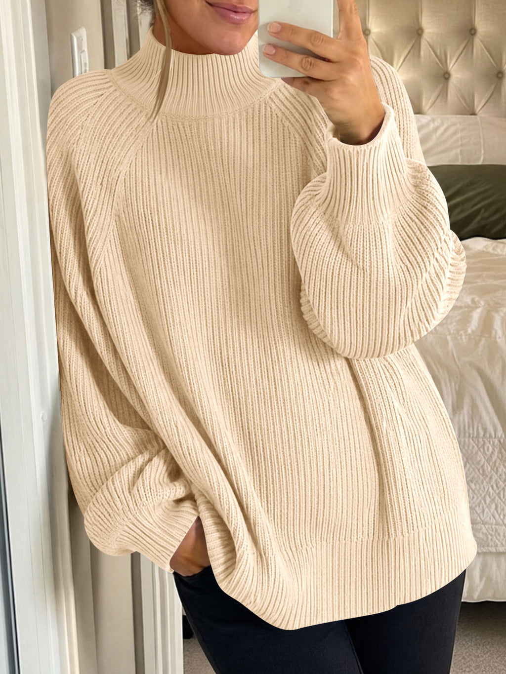 usvara Womens High Neck Oversized Knit Sweater