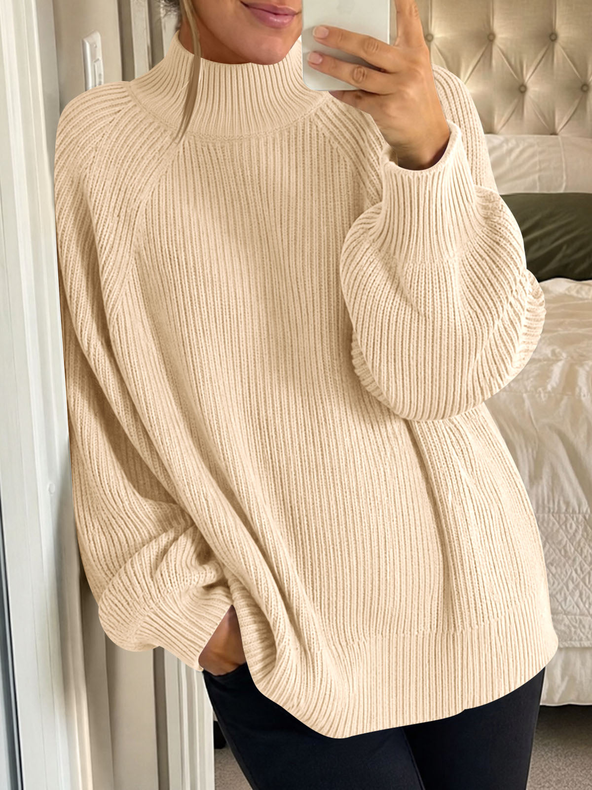 usvara Womens High Neck Oversized Knit Sweater