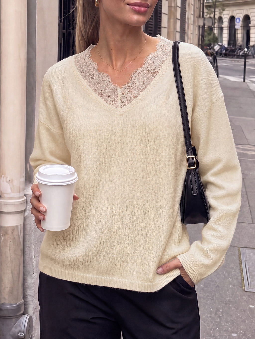 usvara Womens Lace V Neck Sweater Tops
