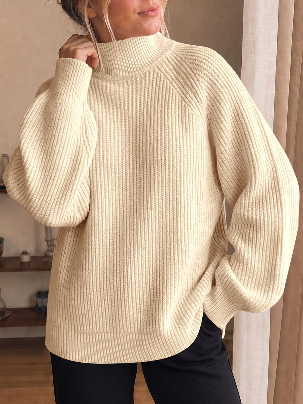 usvara Womens High Neck Oversized Knit Sweater