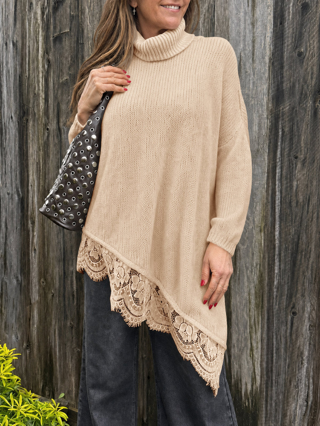usvara Womens Oversized Batwing Sleeve Turtleneck Sweater
