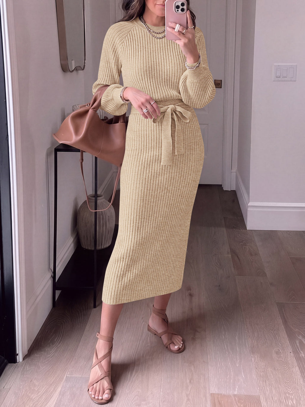 usvara Womens Ribbed Knit Sweater Dress