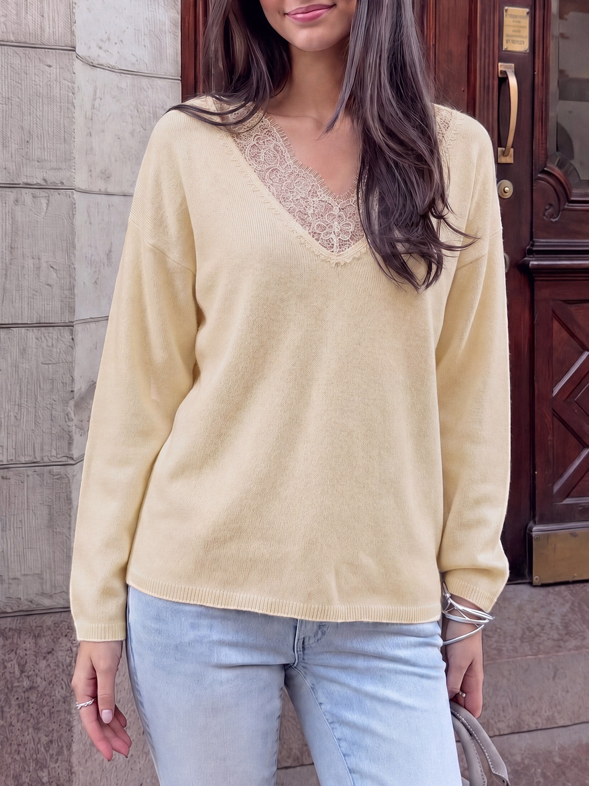 usvara Womens Lace V Neck Sweater Tops