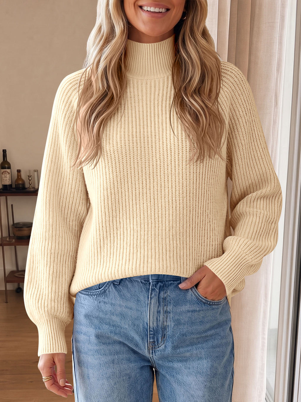 usvara Womens High Neck Oversized Knit Sweater