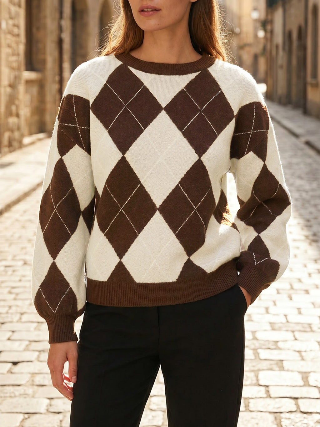 usvara Women Checkered Argyle Sweater