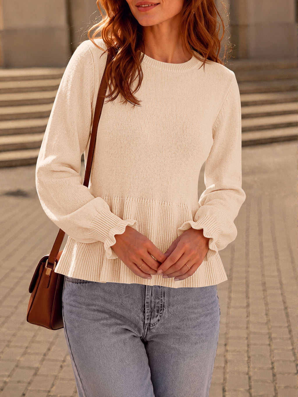 usvara Womens Peplum Long Sleeve Sweater