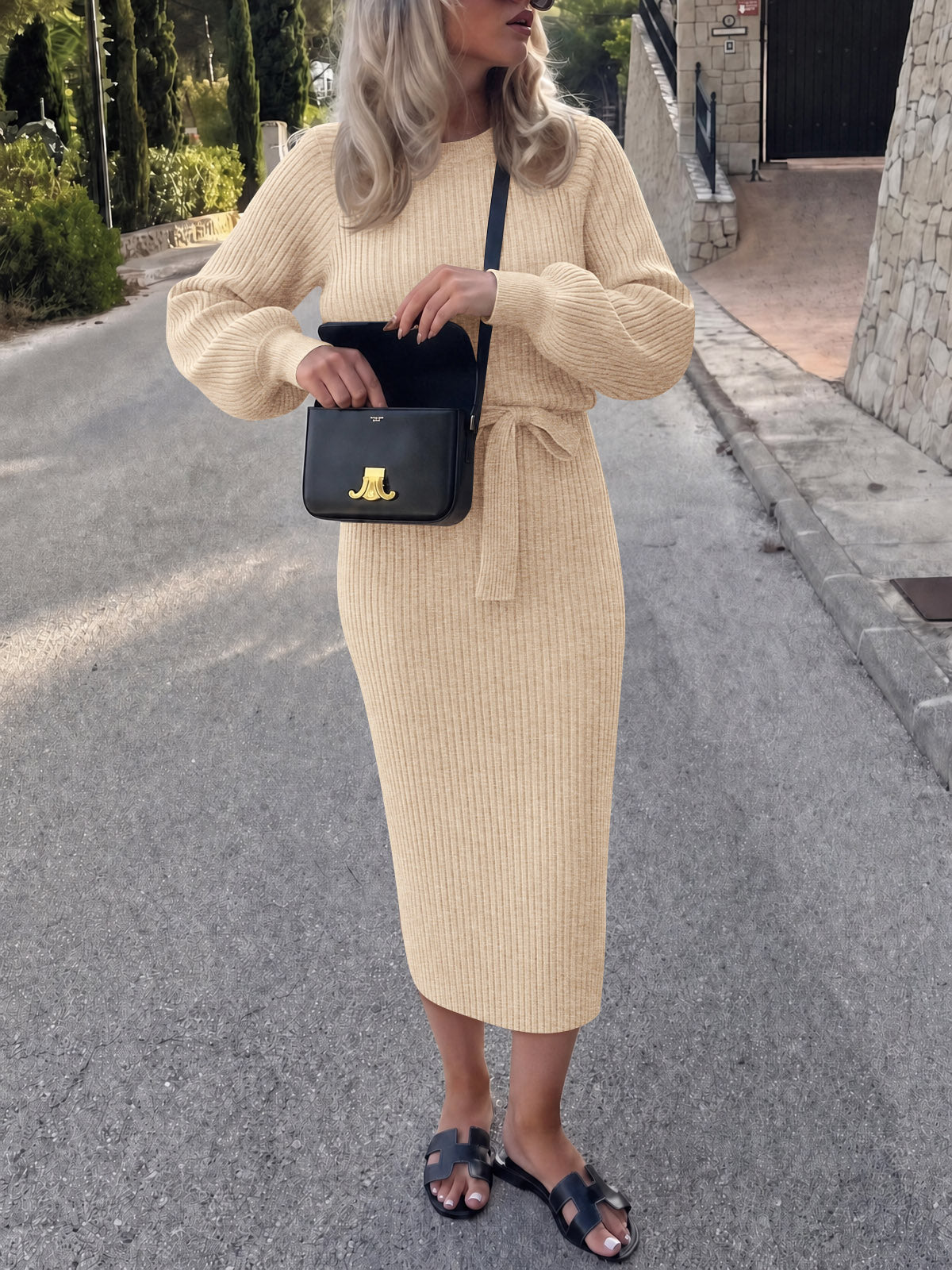 usvara Womens Ribbed Knit Sweater Dress