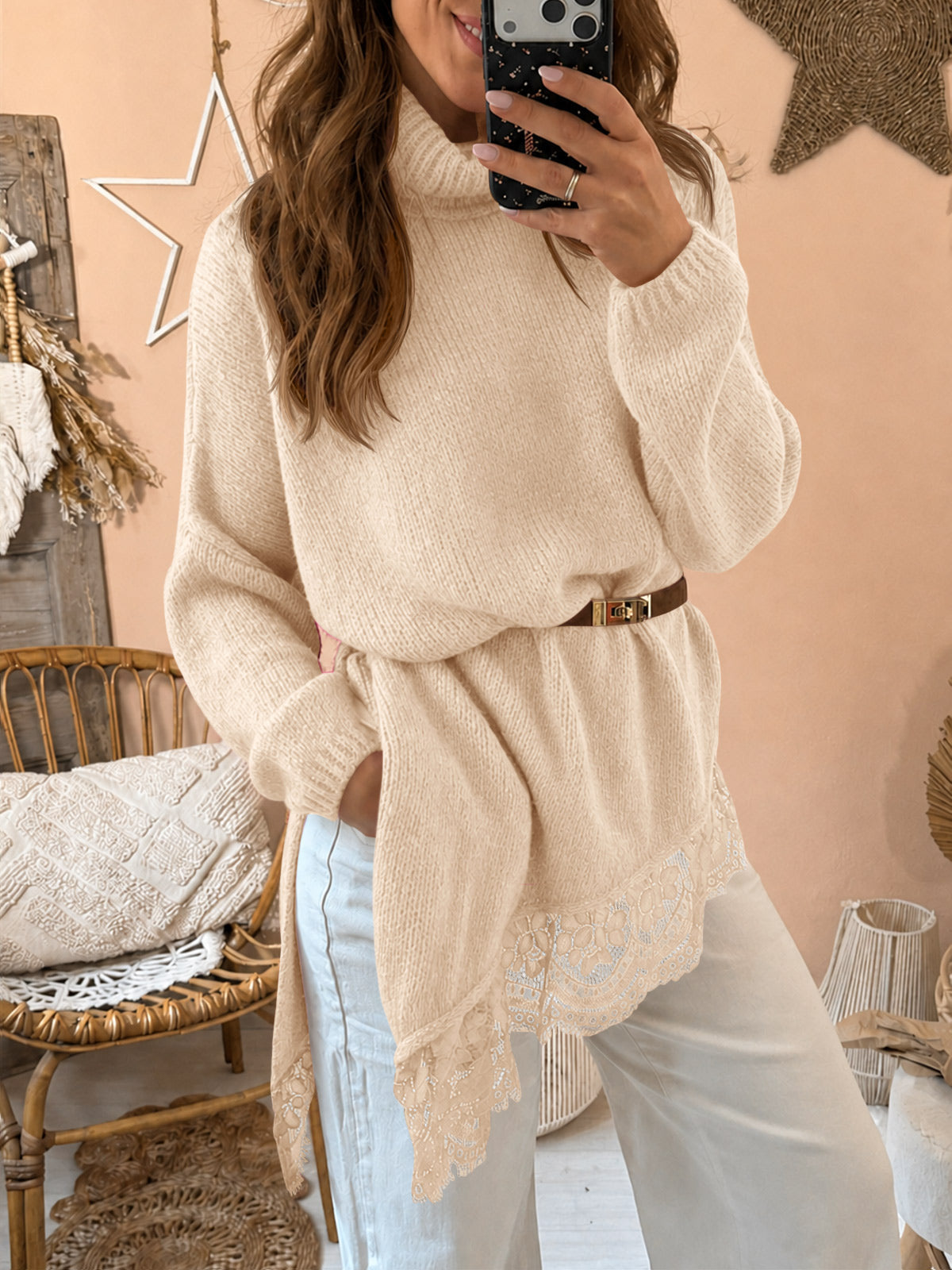 usvara Womens Oversized Batwing Sleeve Turtleneck Sweater