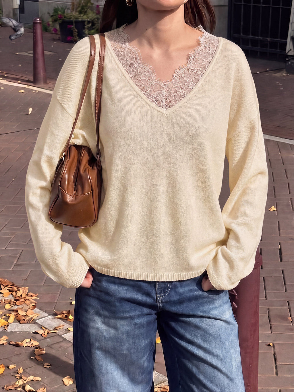 usvara Womens Lace V Neck Sweater Tops
