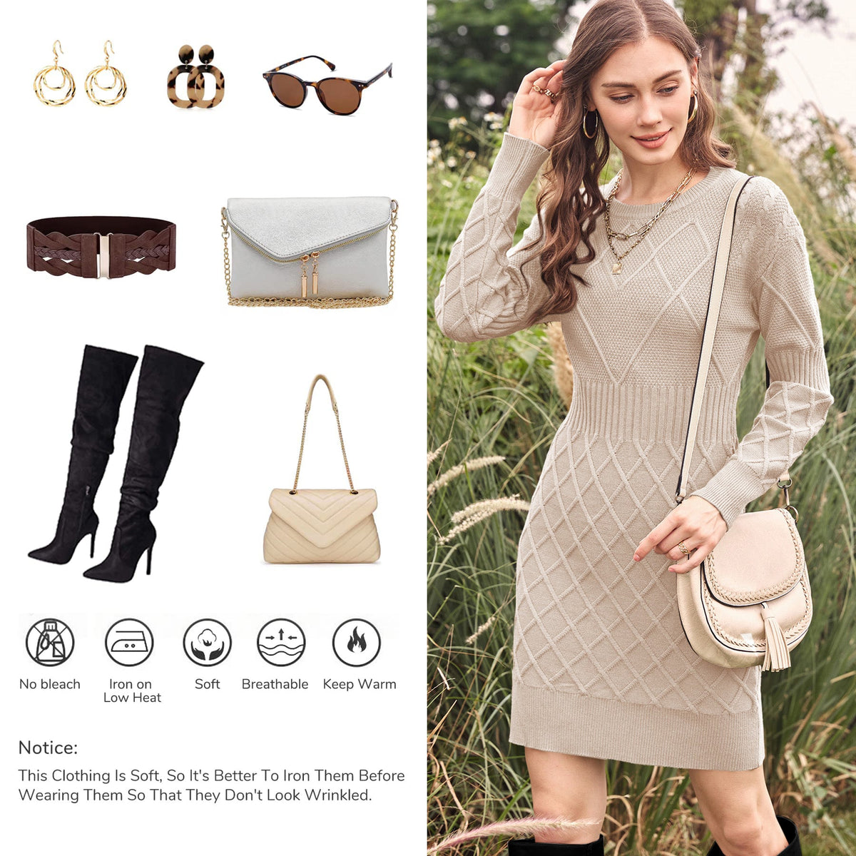 usvara Womens Bodycon Mini Sweater Dress