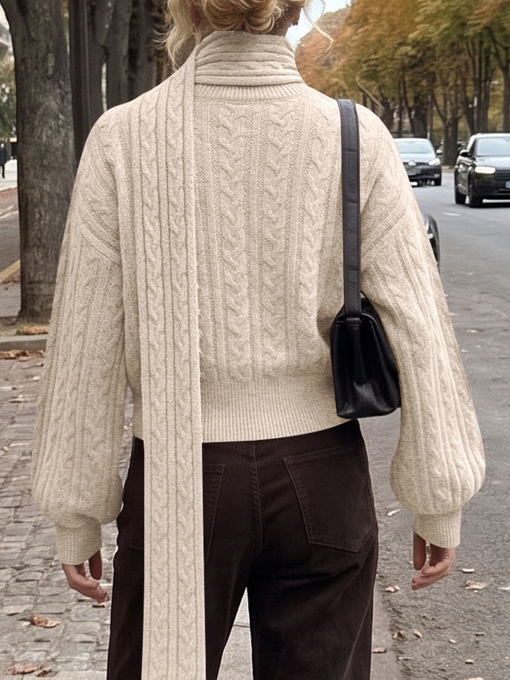 usvara Womens Cable Knit Cardigan with Scarf