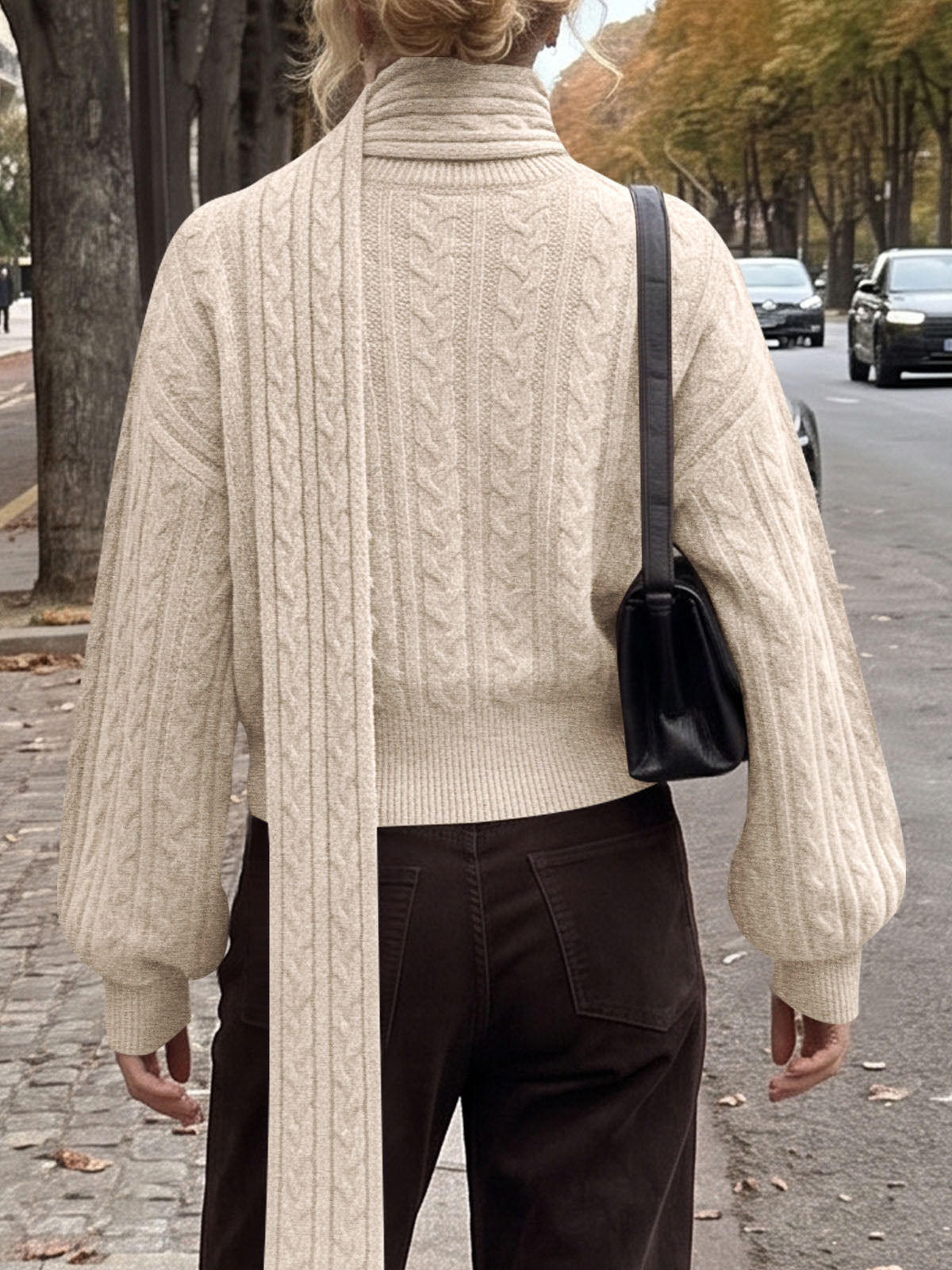 usvara Womens Cable Knit Cardigan with Scarf