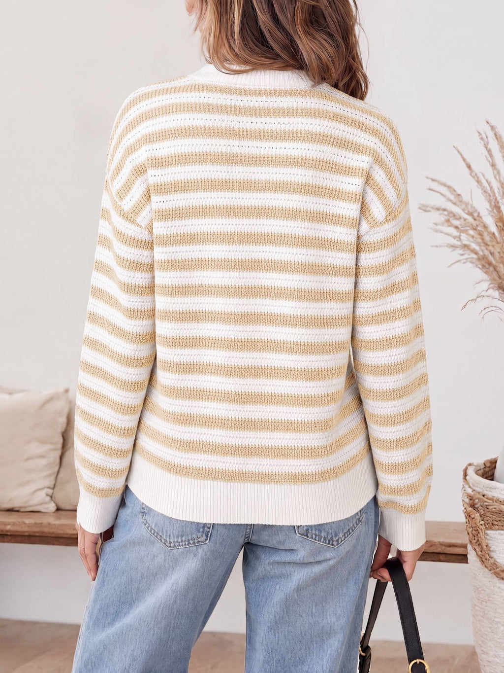 usvara Womens Striped V Neck Cardigan