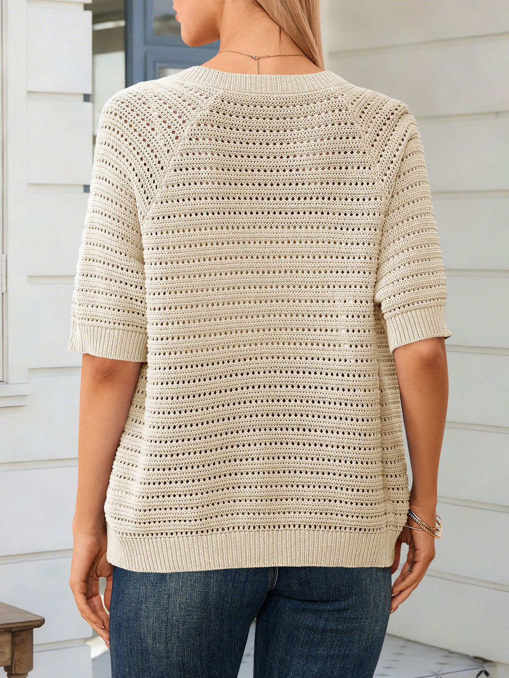 usvara Womens Crochet Short Sleeve Button Down Cardigan