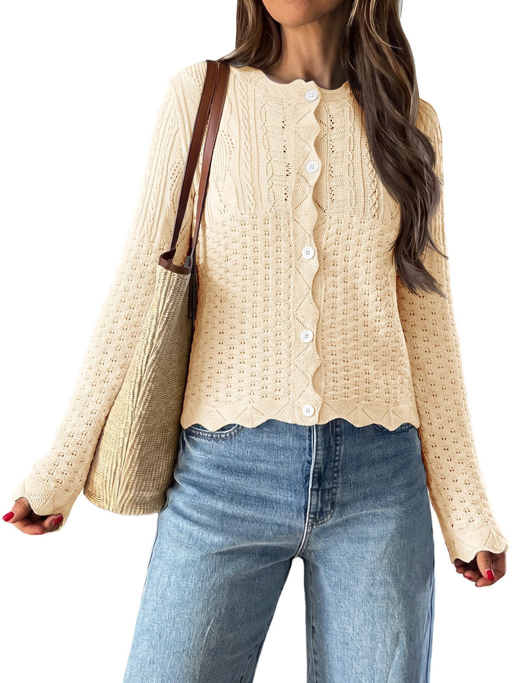 usvara Womens Crochet Cotton Knit Cardigans