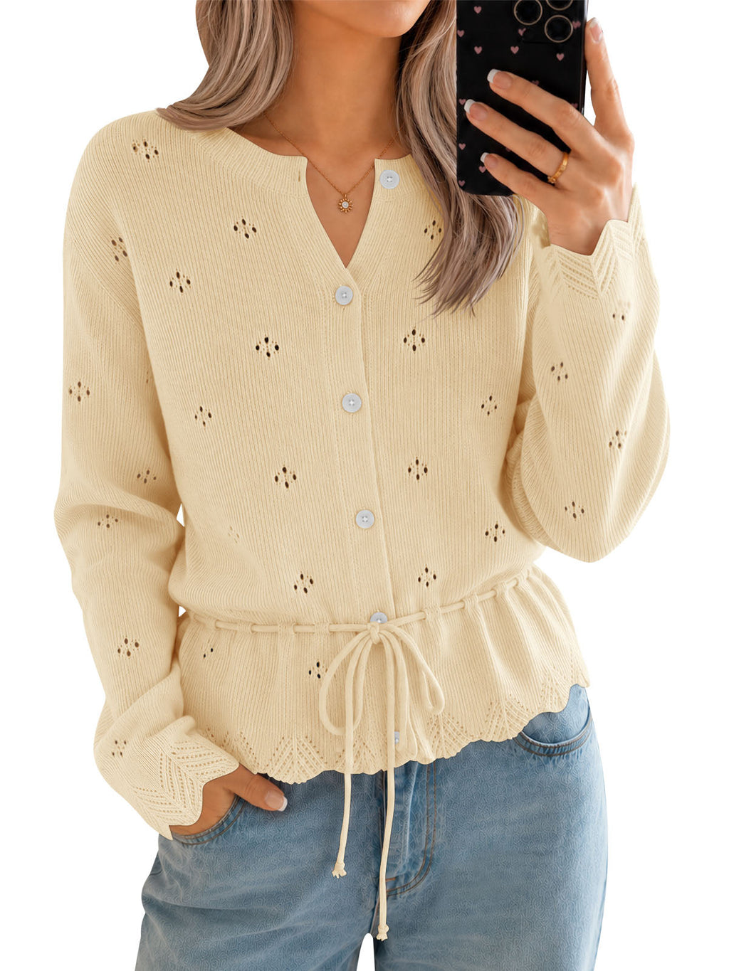 usvara Women Crochet Cardigan Sweater