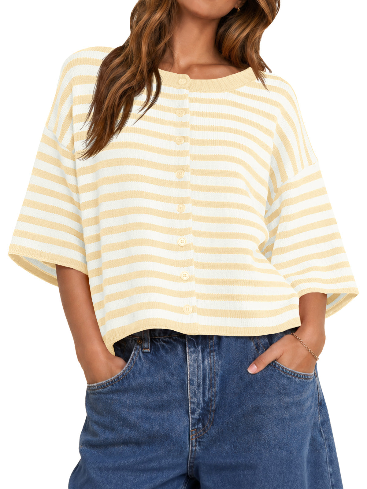 usvara Women Striped Cropped Cardigan