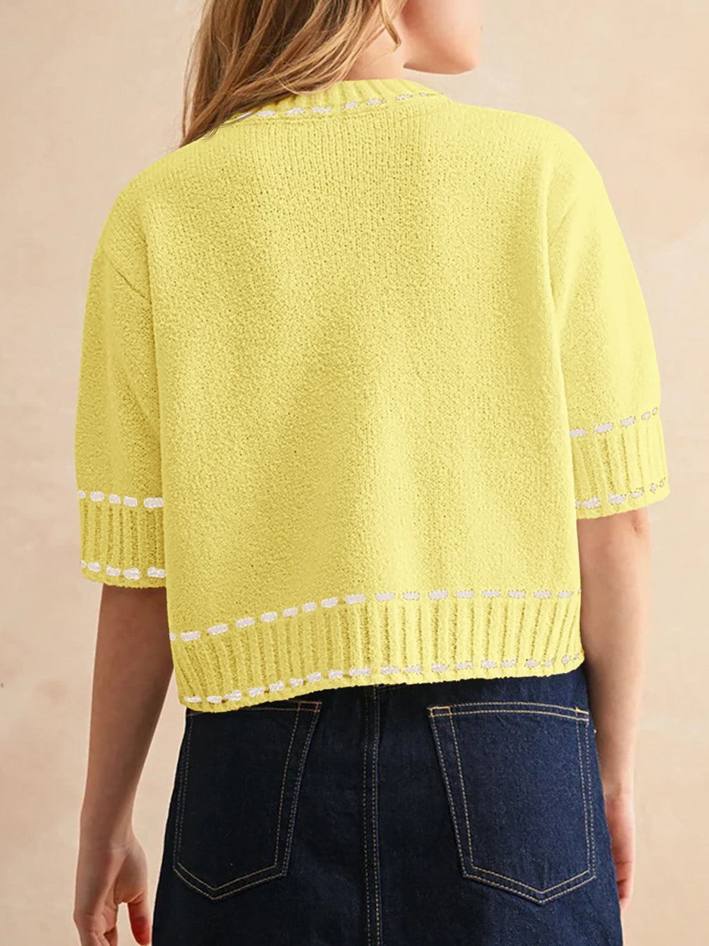 usvara Womens Cropped Crew Neck Knit Sweater