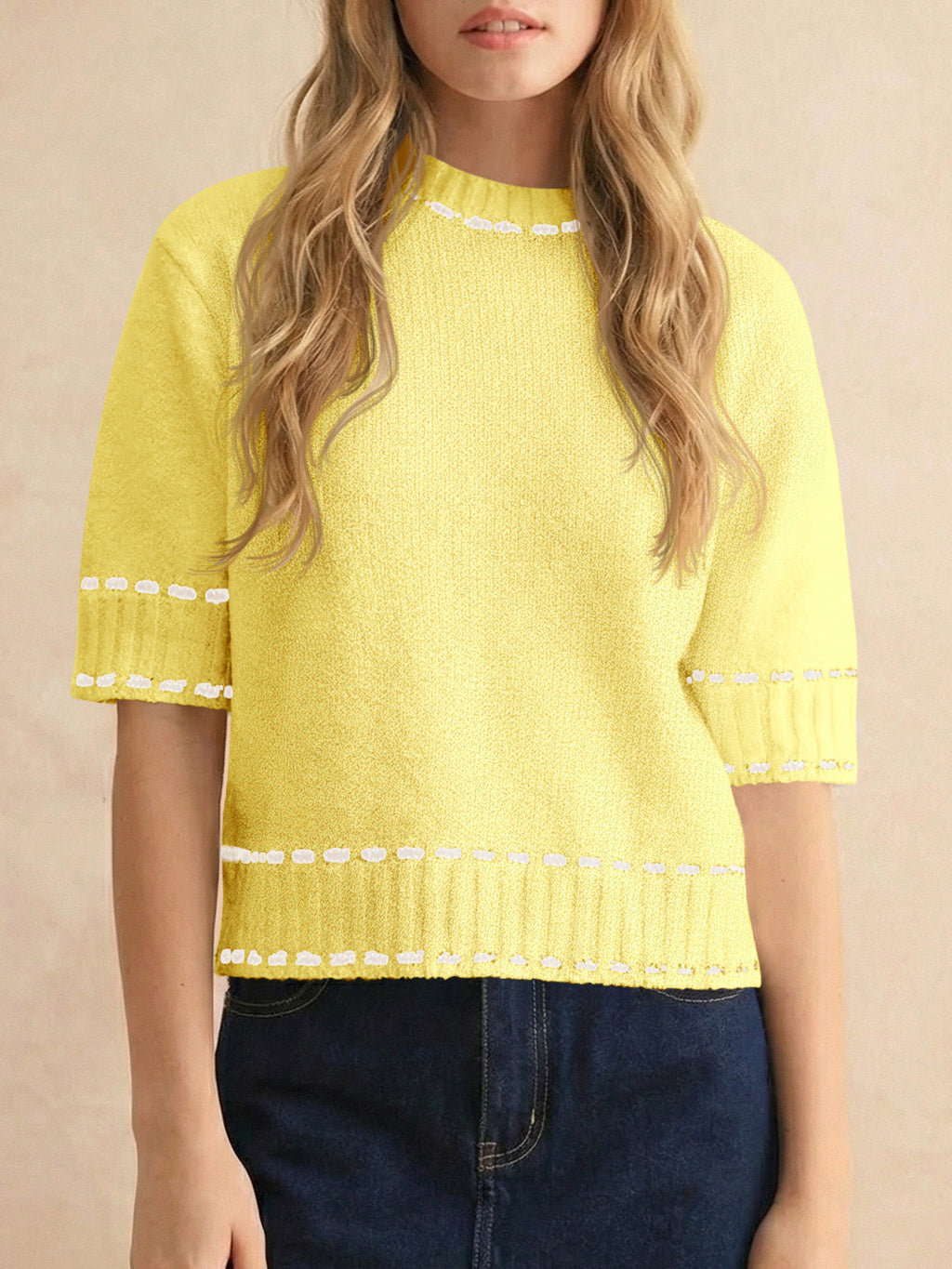 usvara Womens Cropped Crew Neck Knit Sweater