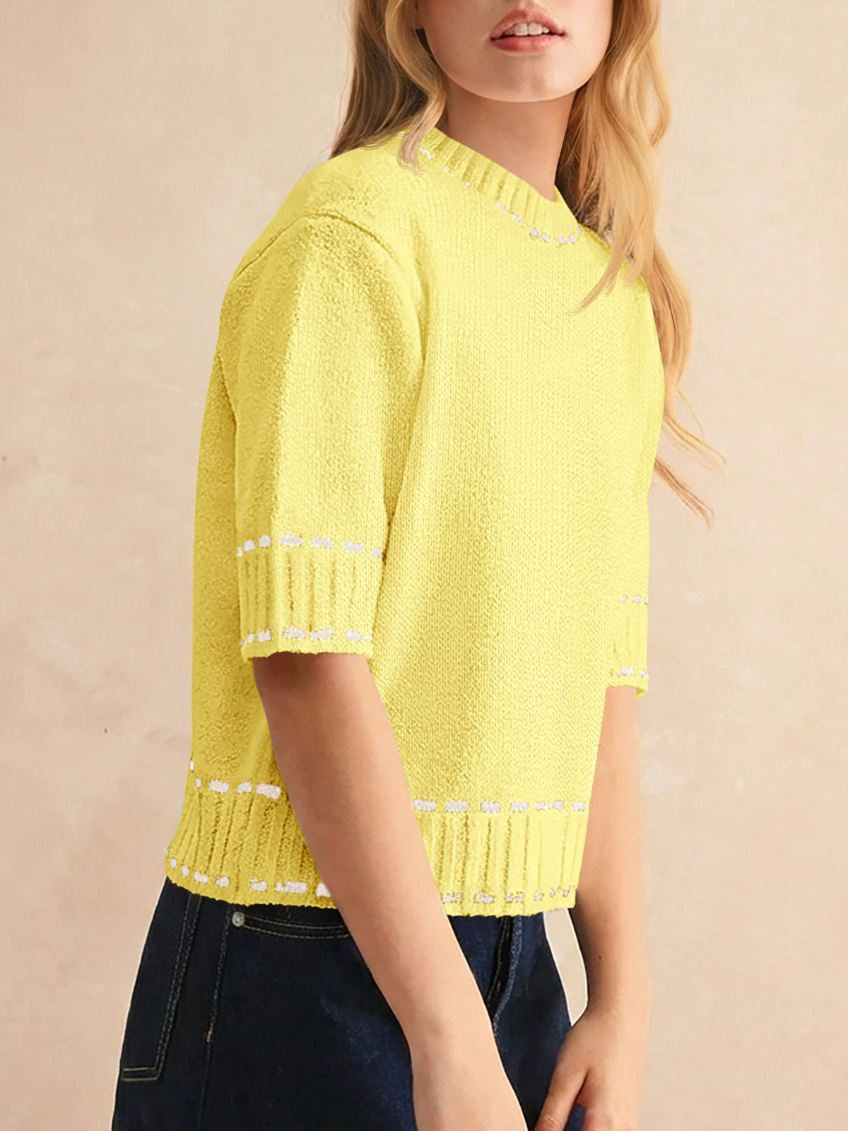 usvara Womens Cropped Crew Neck Knit Sweater