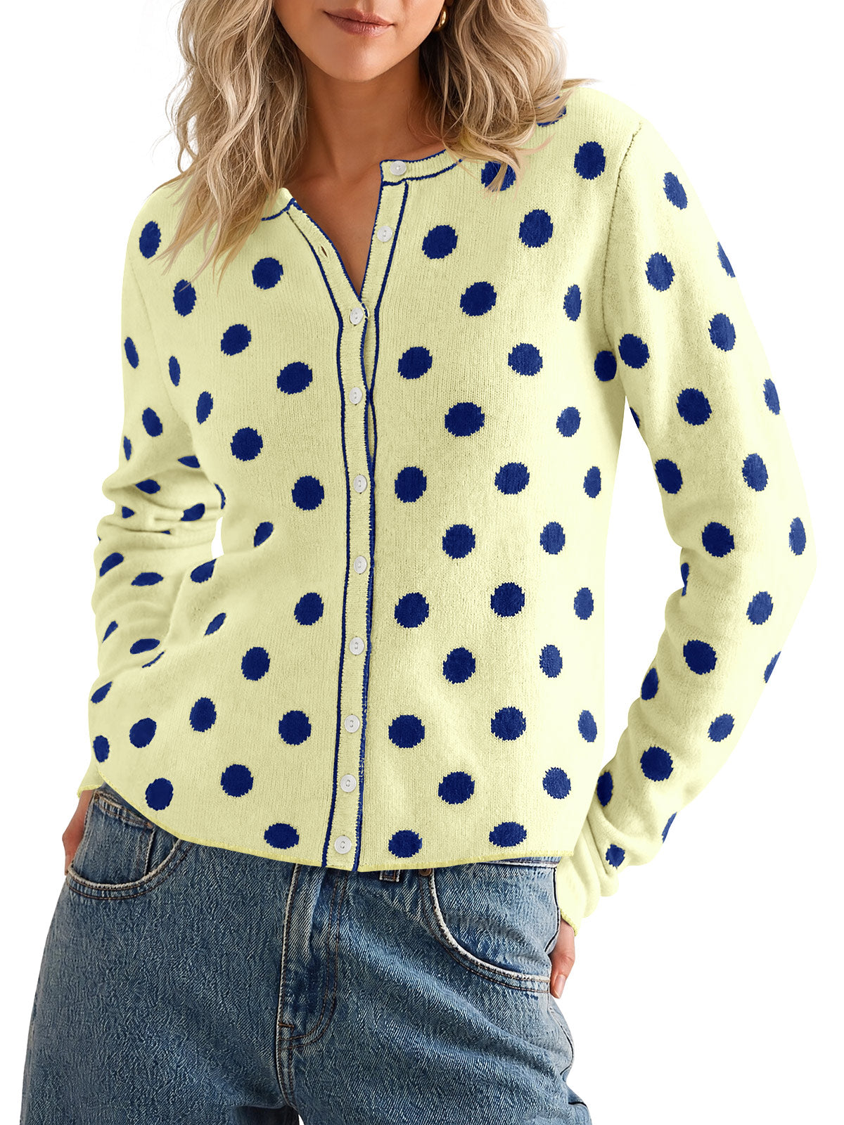 usvara Womens Polka Dot Button Up Cardigan