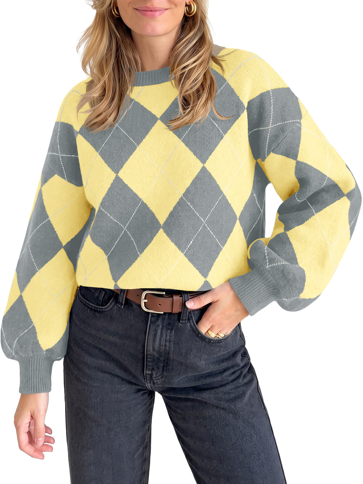 usvara Women Checkered Argyle Sweater