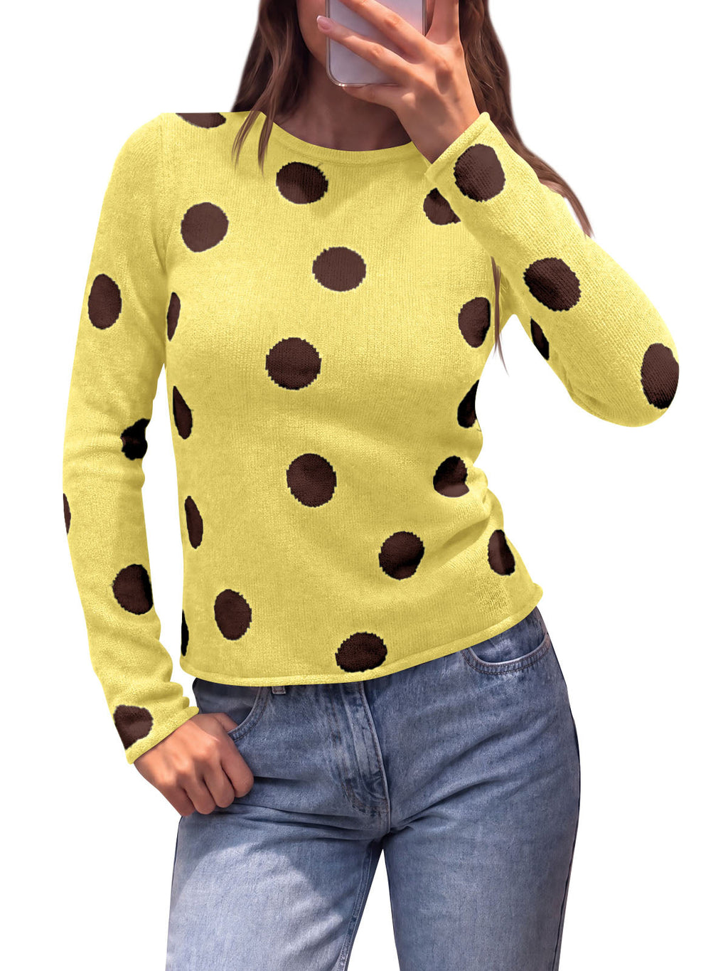 usvara Womens Polka Dot Long Sleeve Sweater