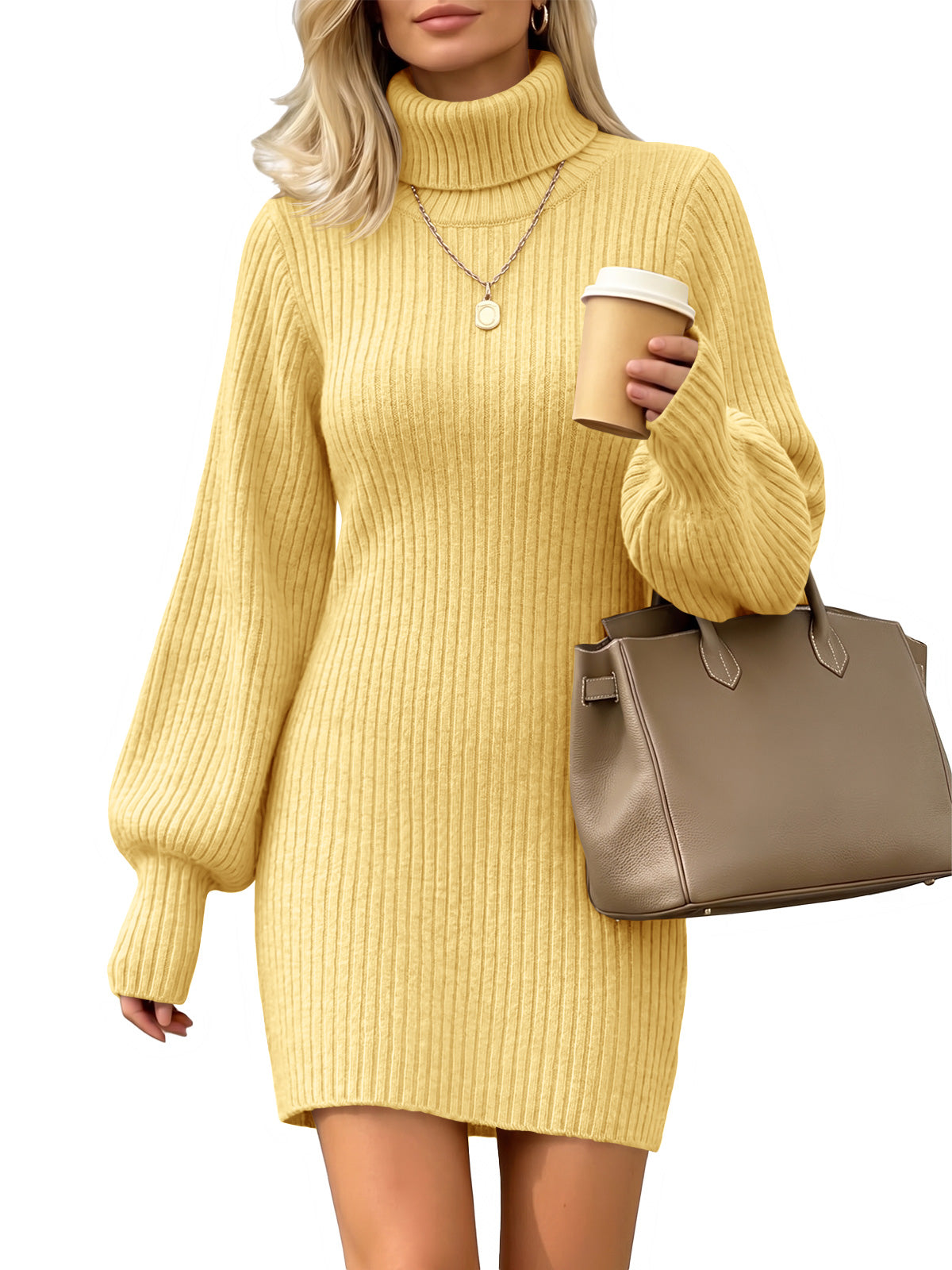 usvara Womens Ribbed Turtleneck Sweater Dress