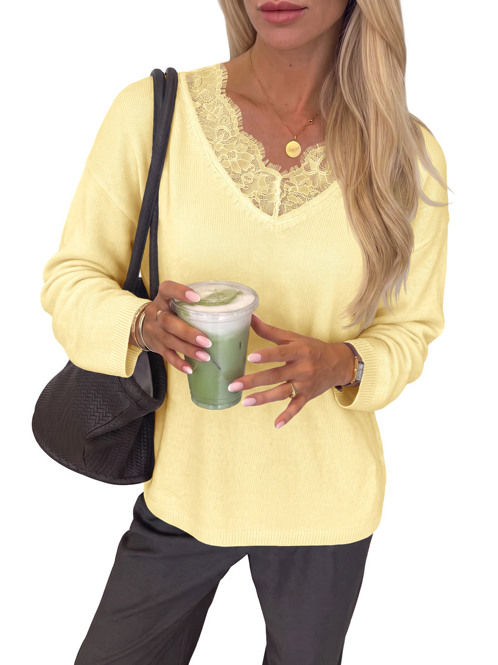 usvara Womens Lace V Neck Sweater Tops