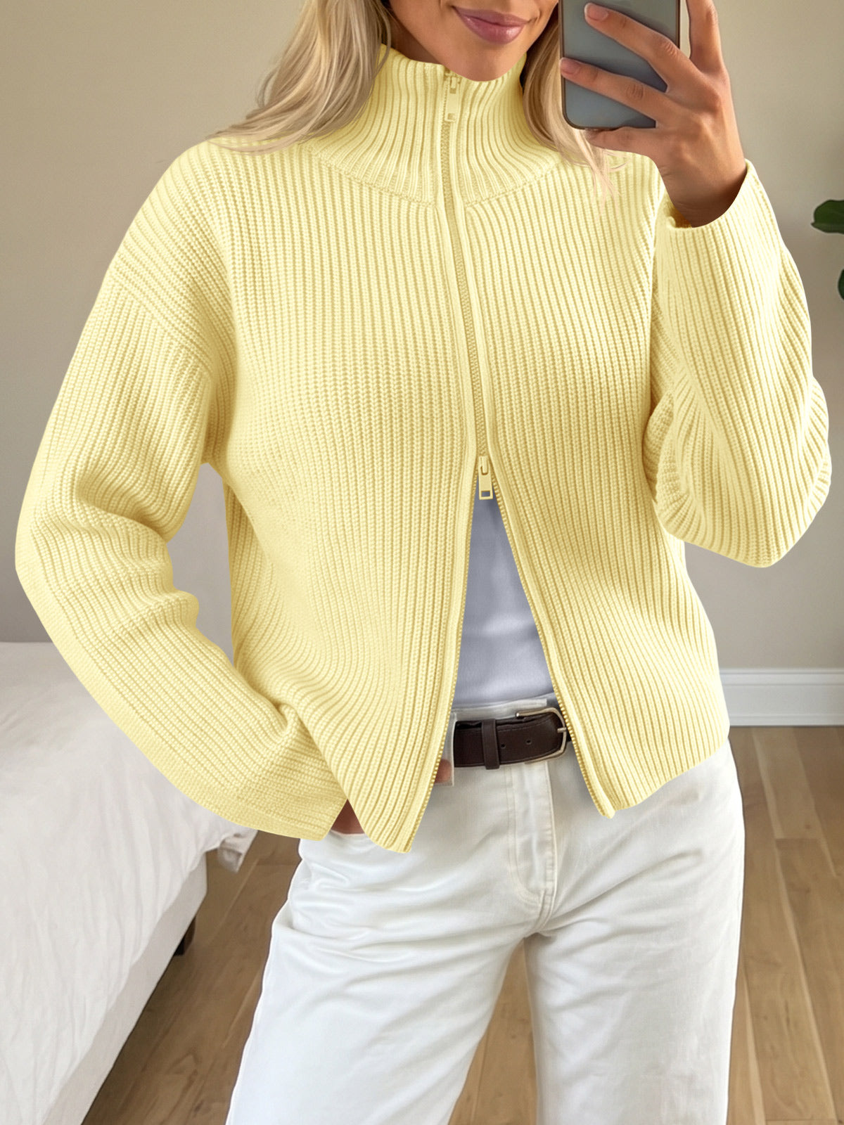 usvara Women Zip Up Chunky Knit Sweater