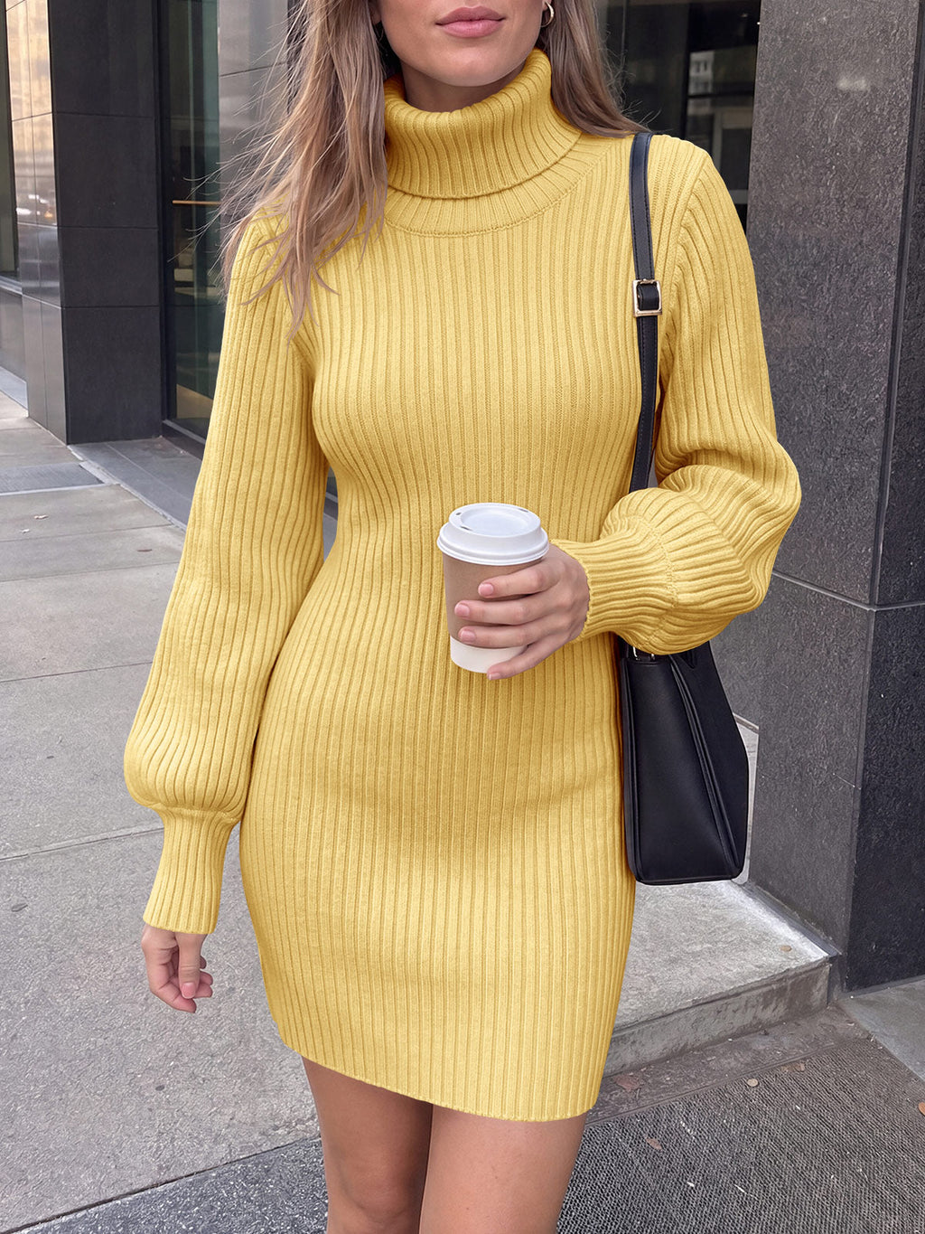 usvara Womens Ribbed Turtleneck Sweater Dress