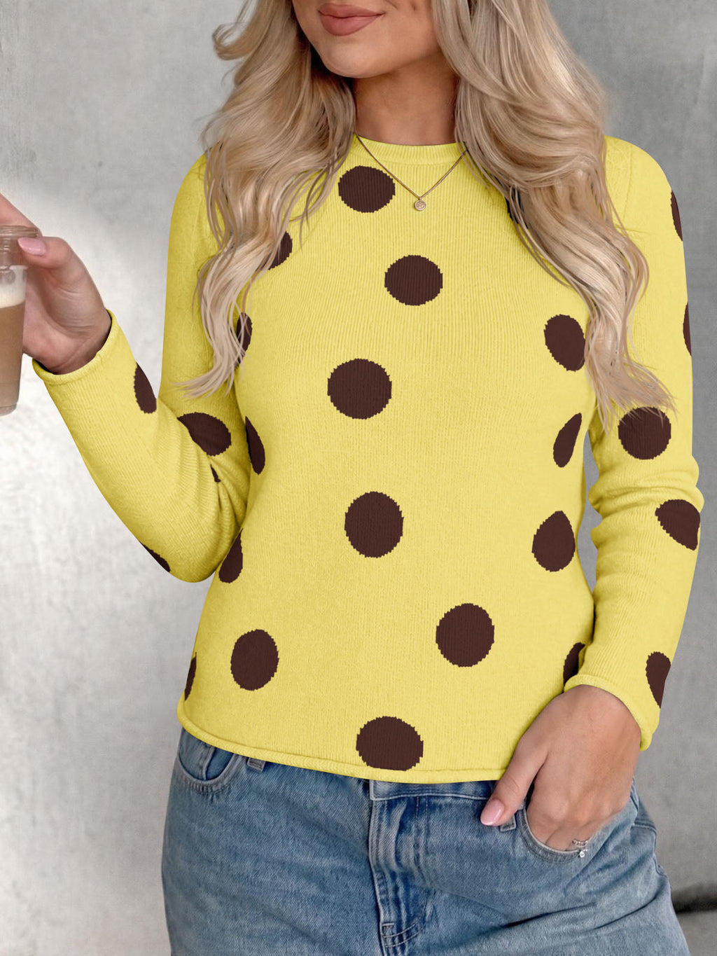 usvara Womens Polka Dot Long Sleeve Sweater
