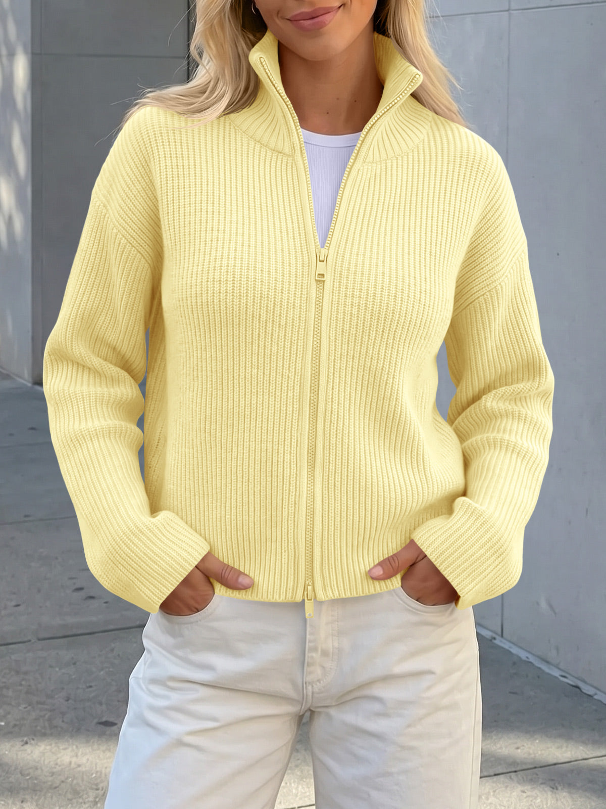 usvara Women Zip Up Chunky Knit Sweater