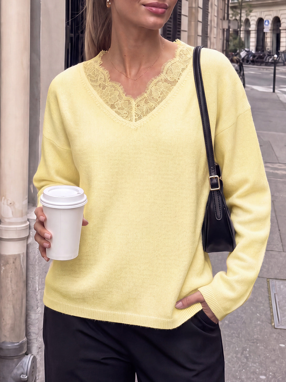 usvara Womens Lace V Neck Sweater Tops