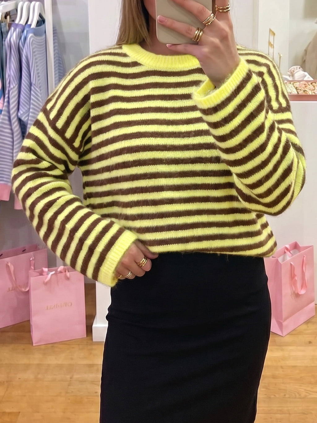 usvara Womens Fuzzy Crew Neck Striped Sweaters