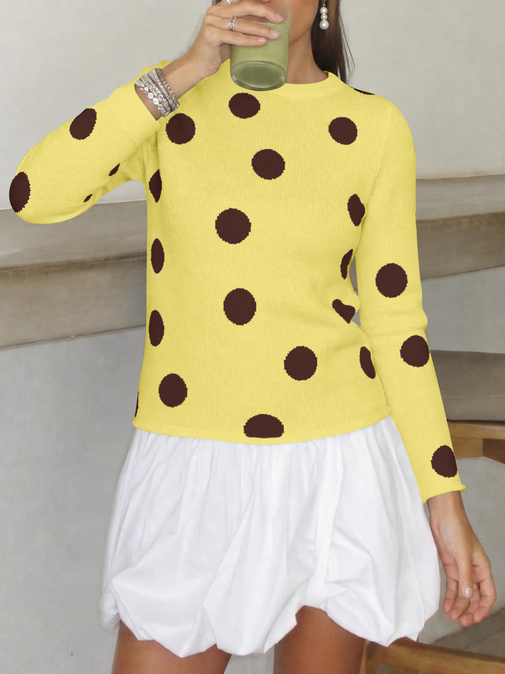 usvara Womens Polka Dot Long Sleeve Sweater