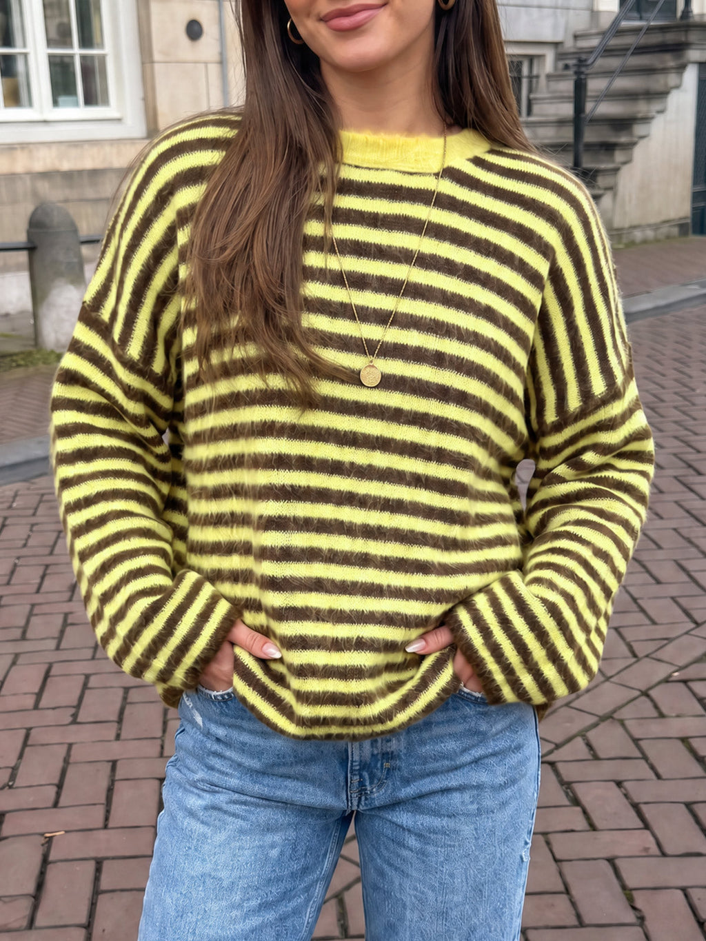 usvara Womens Fuzzy Crew Neck Striped Sweaters