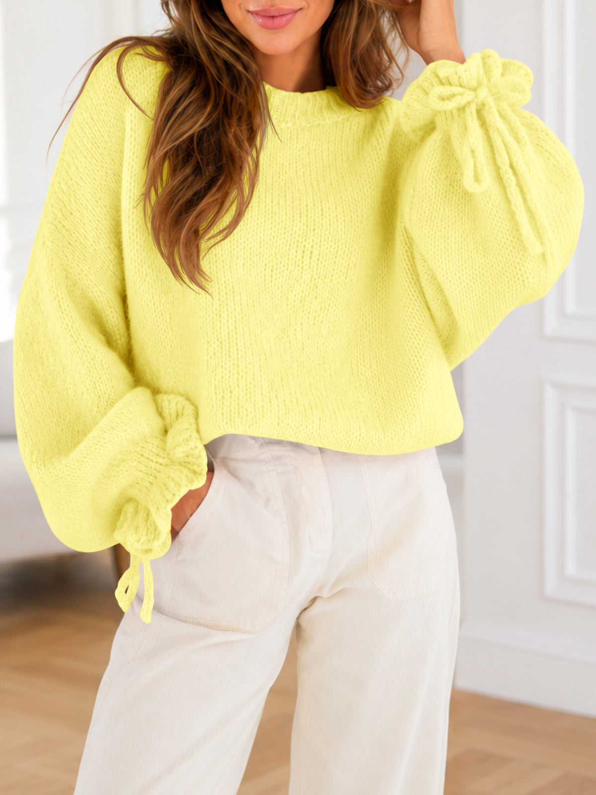 usvara Women Ruffle Long Sleeve Knit Sweater