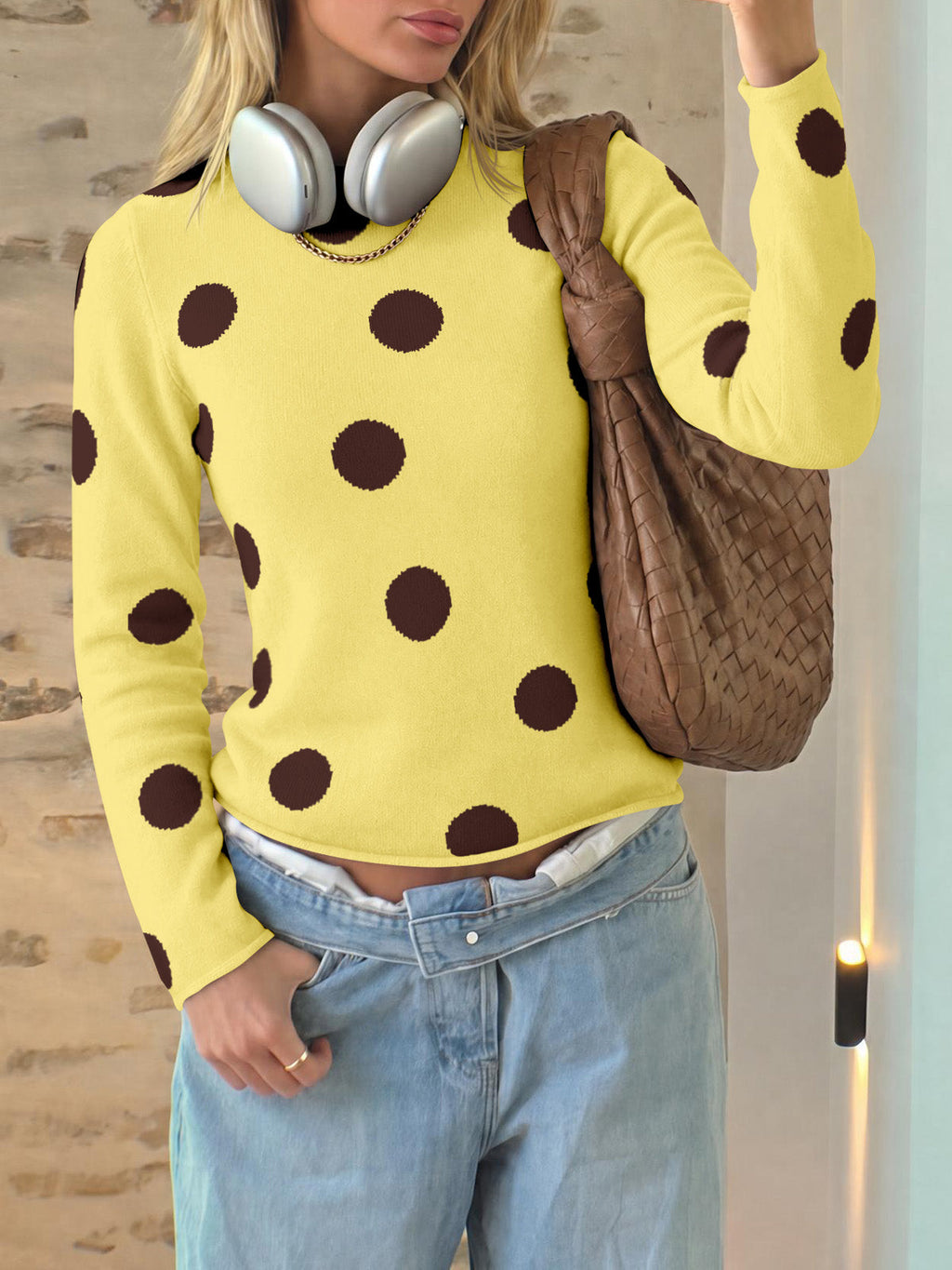 usvara Womens Polka Dot Long Sleeve Sweater